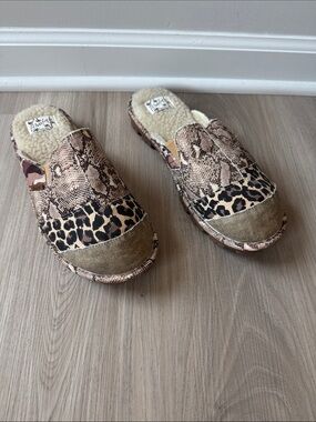 Blowfish Mixed Animal Print Slip-On Mules in Brown & Cream